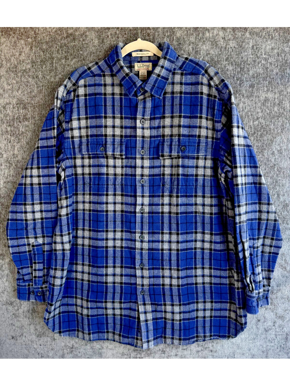 LL Bean Chamois Cloth Shirt Mens XL Tall Blue Plaid Heavyweight Flannel Cotton